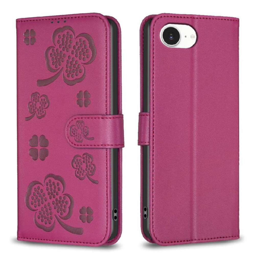 (Red) Flip Case For Iphone 16E Pu Leather Multi-Color Wallet Clover Flower Card Slots Holder Kickstand Red 764490334631