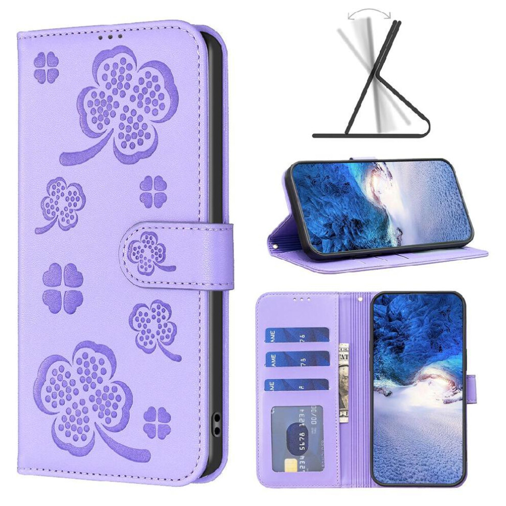 (Purple) Flip Case For Iphone 16E Pu Leather Multi-Color Wallet Clover Flower Card Slots Holder Kickstand Purple 764490334662