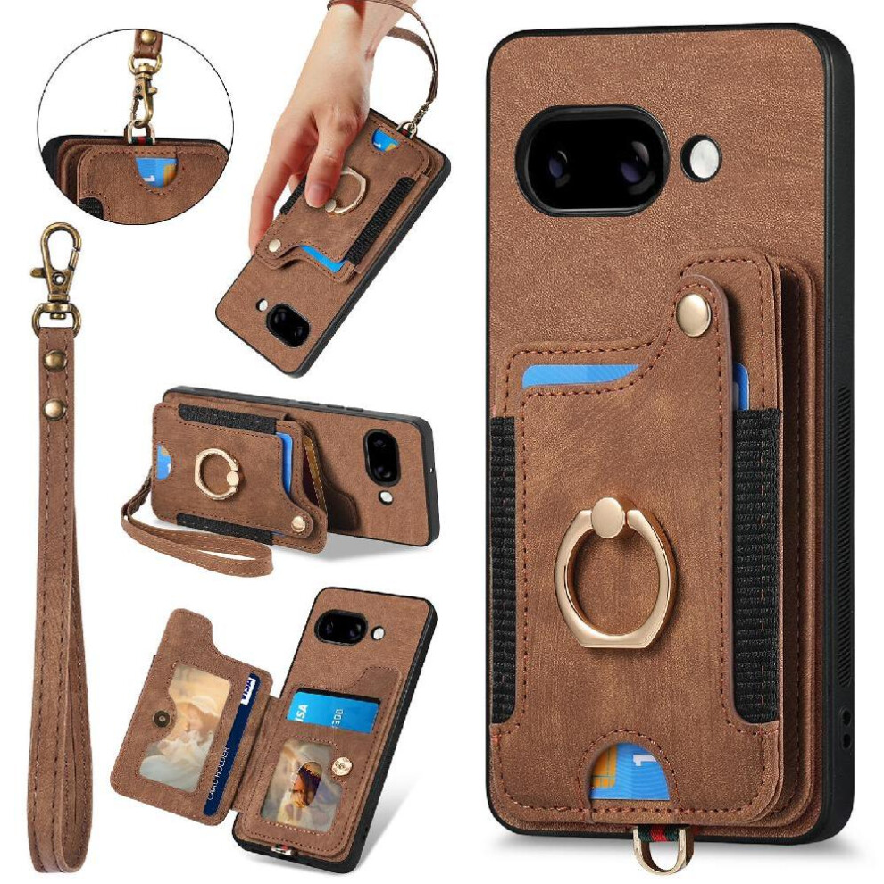 (Brown) Case For Google Pixel 9A Ring Holder Gift Rfid Blocking Car Mount Magnetic Wrist Strap Brown 764490334563