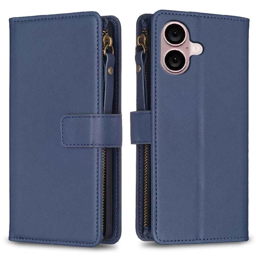 (Blue) Flip Case For Iphone 16 Splicing Wallet Multi-Card Slot Business Multi-Color Blue 764490334891