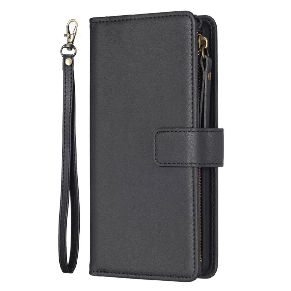 (Black) Flip Case For Iphone 16 Splicing Wallet Multi-Card Slot Business Multi-Color Black 764490334914