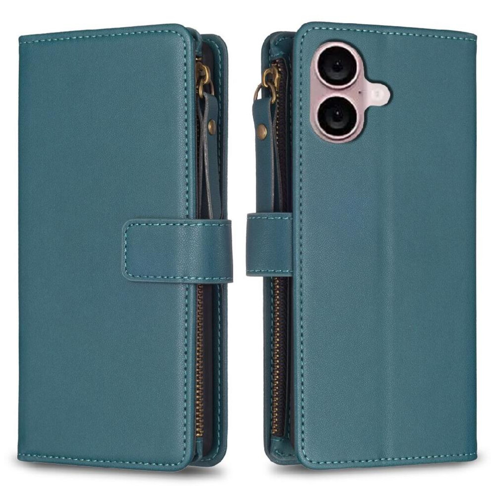 (Green) Flip Case For Iphone 16 Splicing Wallet Multi-Card Slot Business Multi-Color Green 764490334884