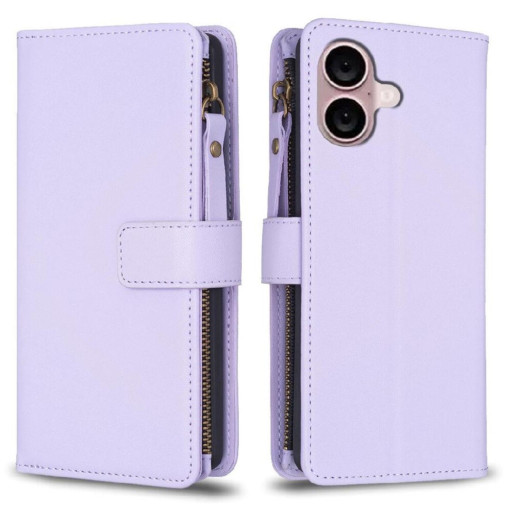 ( Violet) Flip Case For Iphone 16 Splicing Wallet Multi-Card Slot Business Multi-Color Light 764490334938