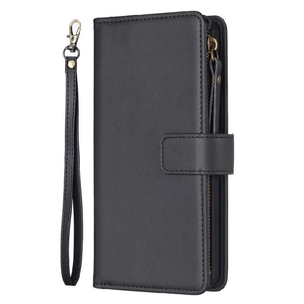 (Black) Flip Case For Iphone 16E Wallet Splicing Multi-Color Multi-Card Slot Business Black 764490334976