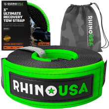 Rhino USA Recovery Tow Strap 3 x 30' - 31 518lb Break Strength - Emergency Recovery Strap Tow Rope for Truck  UTV  ATV & More - Heavy Duty Towing Stra
