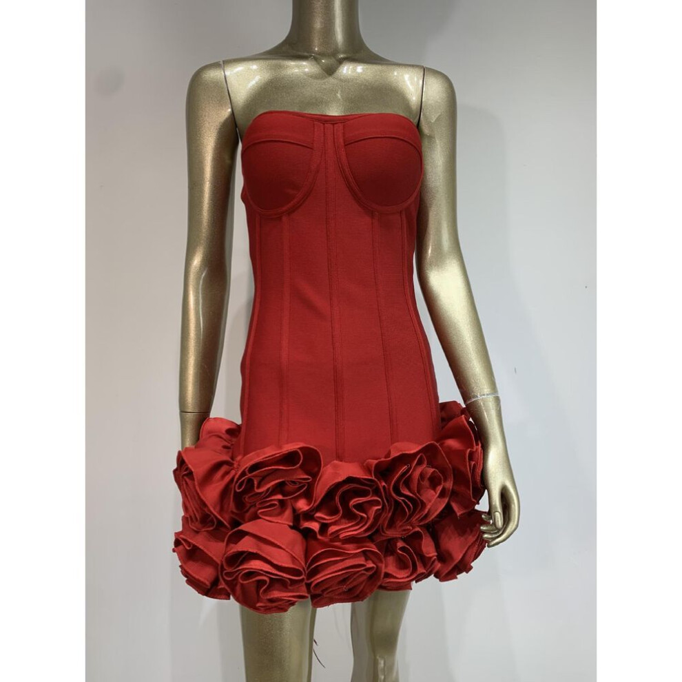 (red, Large) Red Tube Top Bandage Dress - European & American Fashion, Sexy Celebrity Party Dress