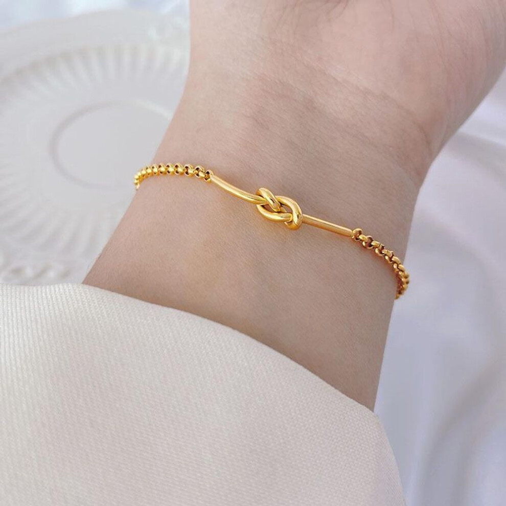 18k Gold Titanium Steel Bracelet With Japanese And Korean Knot Design - Elegant All-match Jewelry For Girlfriends