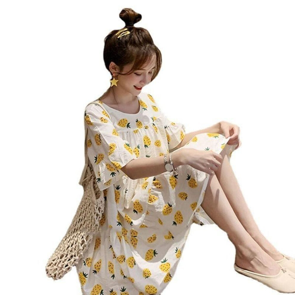 (yellow, Extra Large) "summer Floral Maternity Dress – Korean Style, Berry Color, Short Sleeve, Loose Fit