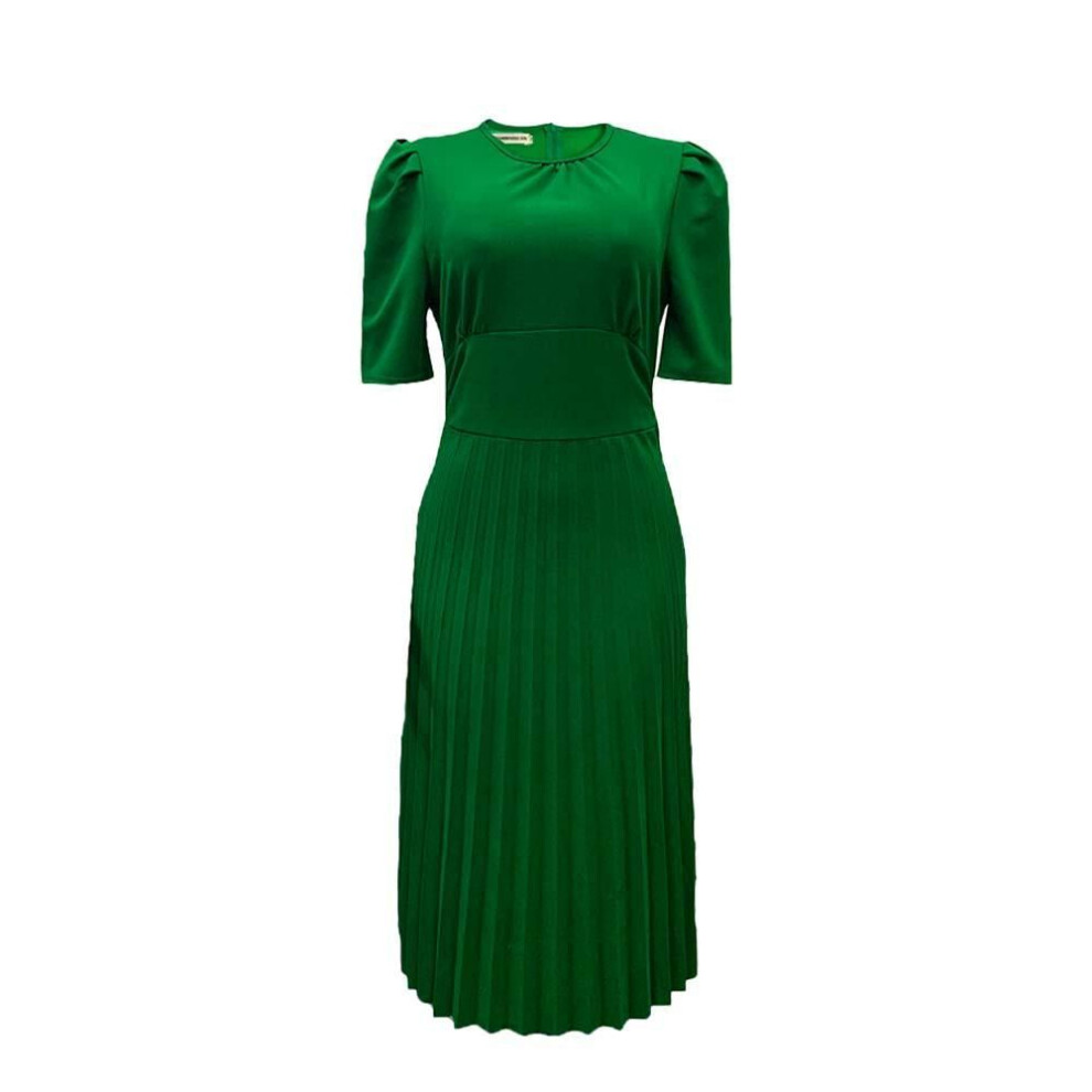 (green, XXL) "d202 Summer 2024 Pleated Solid Color Plus Size Short-sleeve Dress