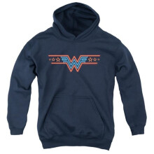 Trevco Sportswear WWM167B-YFTH-2 Wonder Woman 84 Neon Beat Youth Hooded Sweatshirt, Navy - Medium