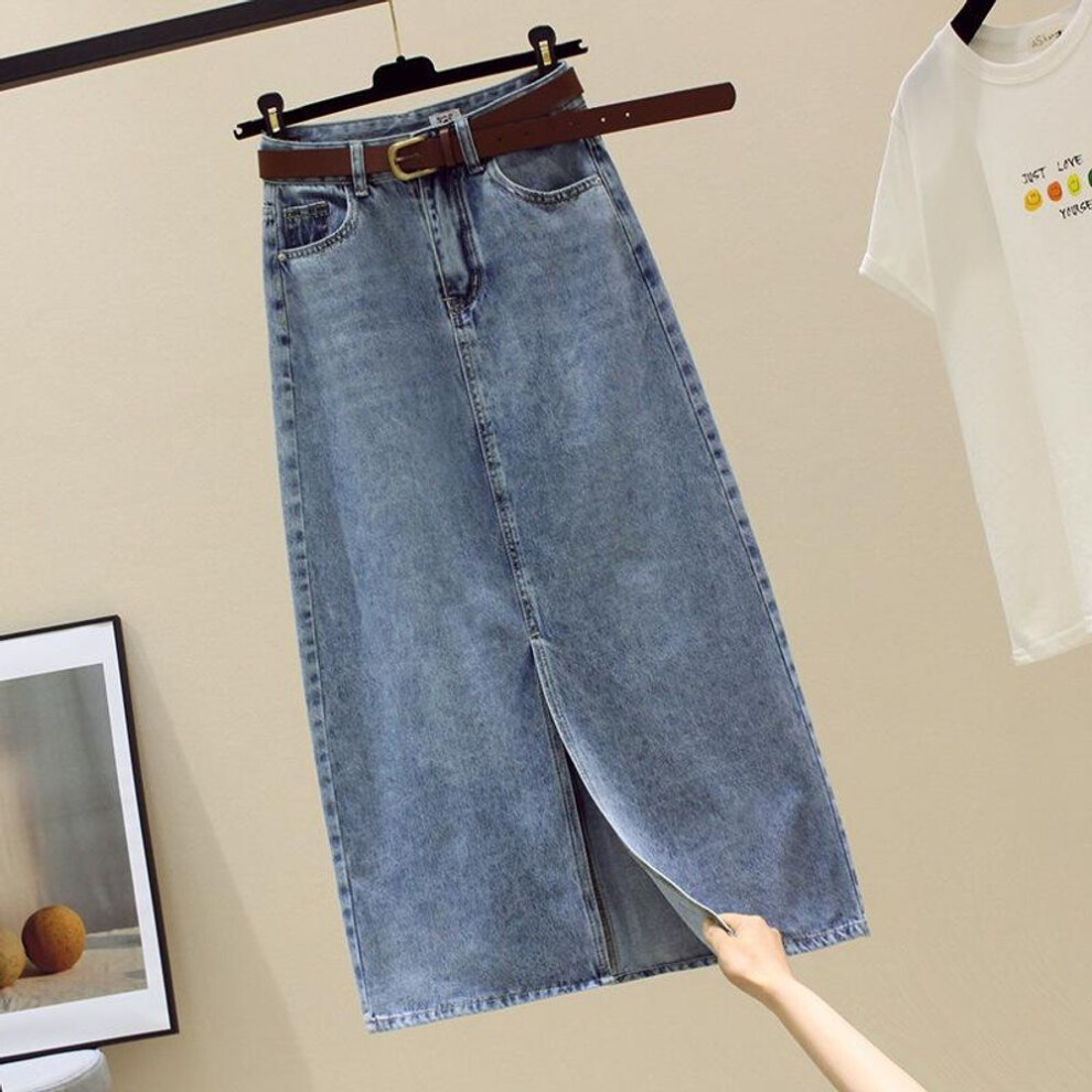 (L) "High-Waist Slim Slit Denim Skirt - Women's Spring/Summer 2022