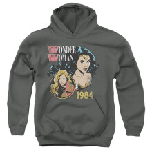 Trevco Sportswear WWM269B-YFTH-3 Wonder Woman 84 & 84 Retro Youth Hooded Sweatshirt, Charcoal - Large