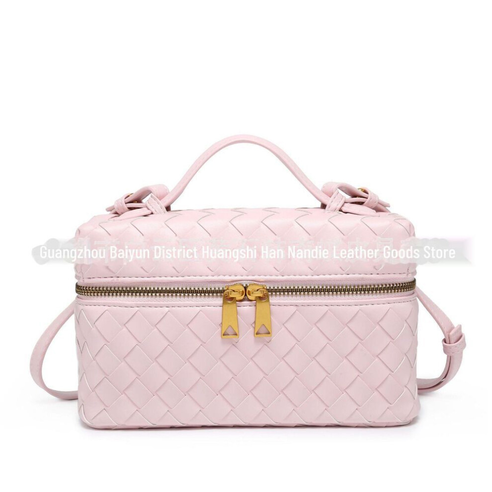 (pink) LP19 Versatile Woven Crossbody Handbag and Cosmetic Bag - Trendy One-Shoulder Small Square Bag
