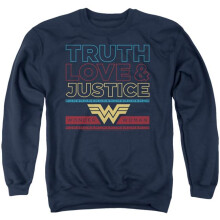 Trevco Sportswear WWM188-AS-4 Wonder Woman 84 Truth Love Justice Adult Crewneck Sweatshirt, Navy - Extra Large