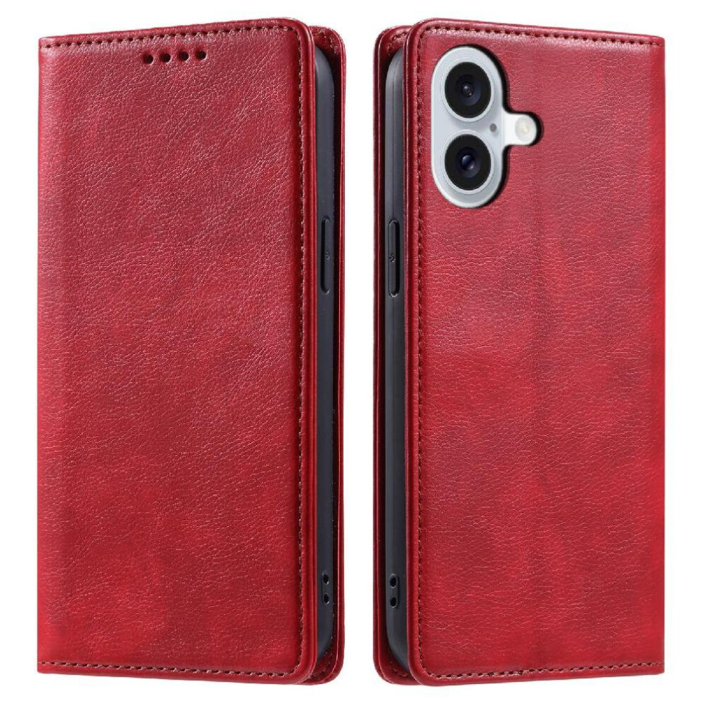(Red) Flip Case For Iphone 16 Slim Wallet Protective Magnetic Card Slots Holder Pu Leather Red 764490340502