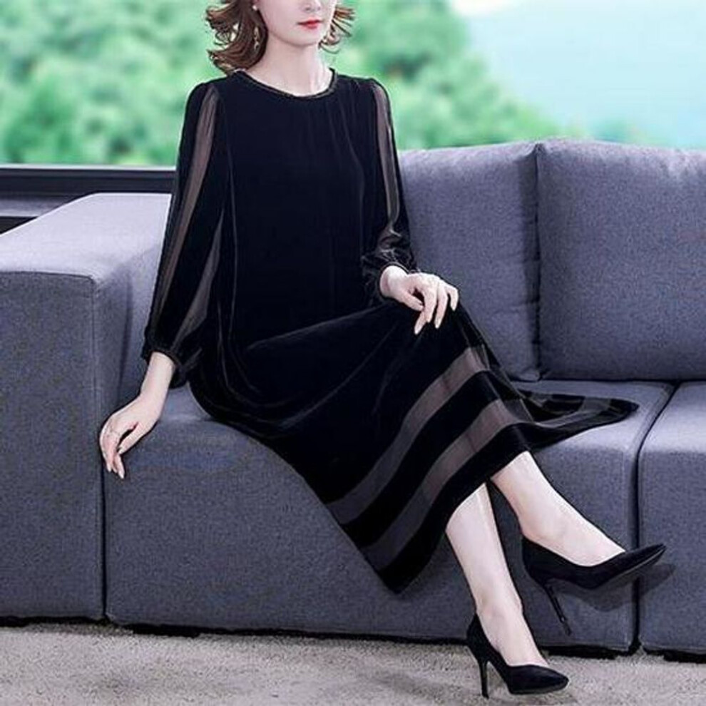 (black, 2XL) "2025 Gold Velvet Autumn Dress for Middle-Aged Women: Elegant, Stylish, and Comfortable Long Skirt