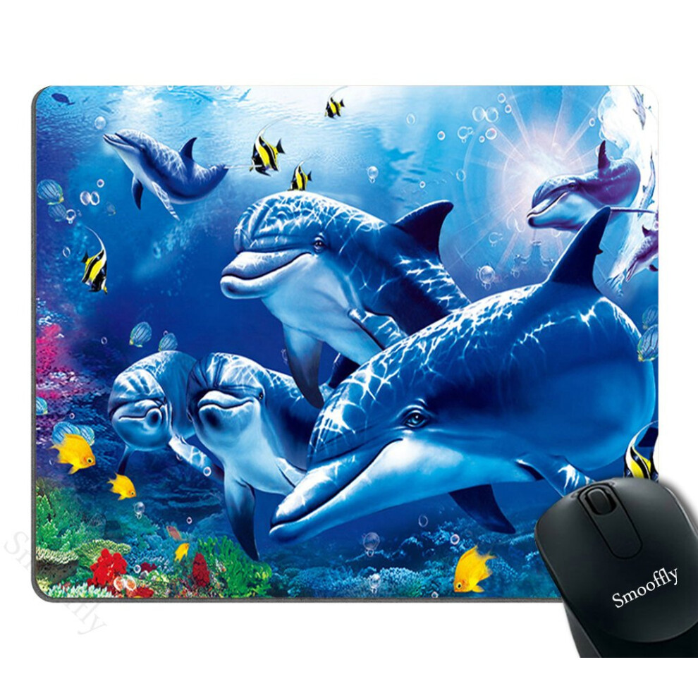 Smooffly Mouse Pad Custom Sea World Dolphin Printed Mouse Pad Personality Desings Gaming Mouse Pad Blue/Coral 5904475349129