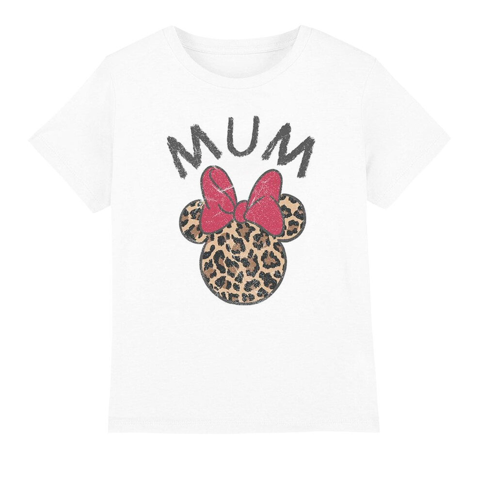 (12-13 Years, White) Disney Childrens/Kids Mum Minnie Mouse Leopard Print Mothers Day T-Shirt