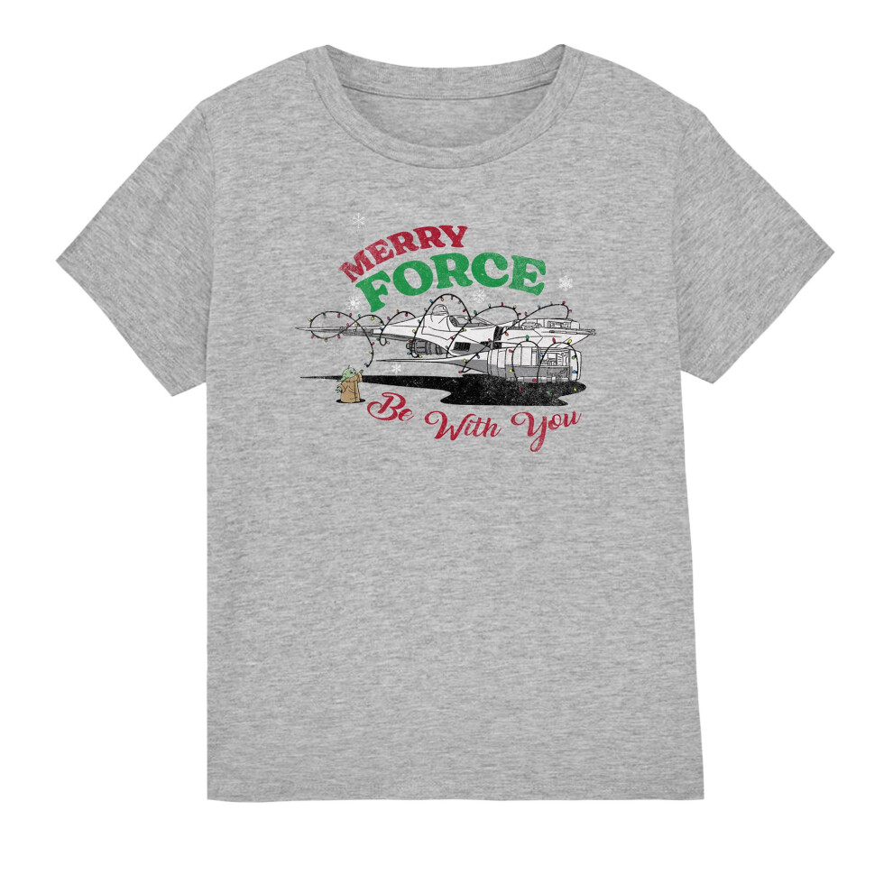 (9-10 Years, Sport Heather) Star Wars: The Mandalorian Childrens/Kids Merry Force Be With You Grogu T-Shirt
