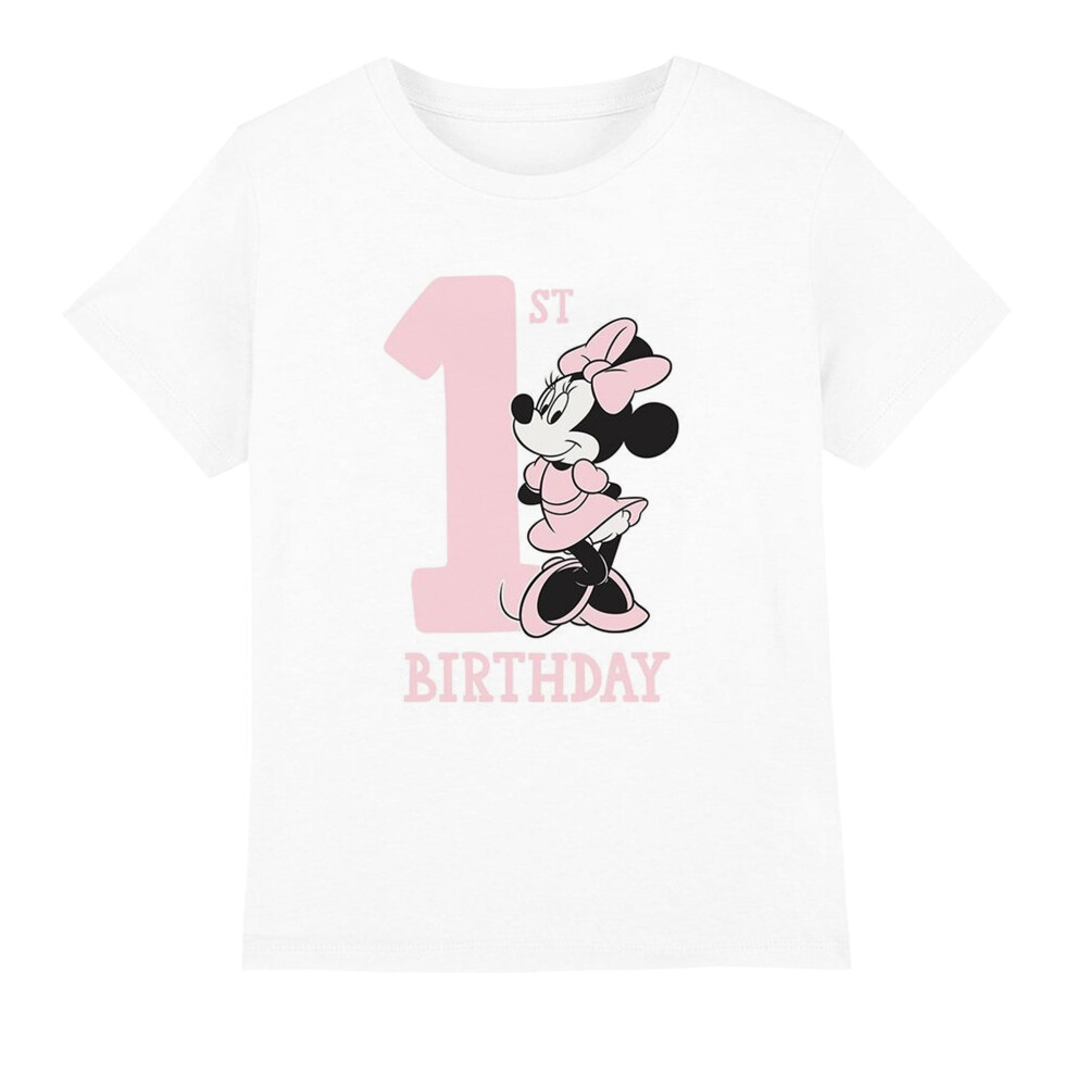 (5-6 Years, White) Disney Childrens/Kids Minnie Mouse 1st Birthday T-Shirt