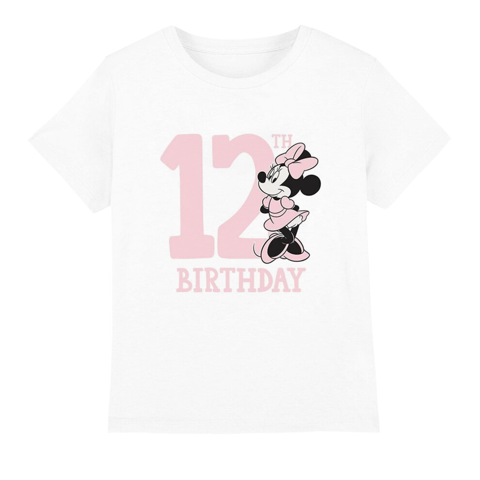 (12-13 Years, White) Disney Childrens/Kids Minnie Mouse 12th Birthday T-Shirt
