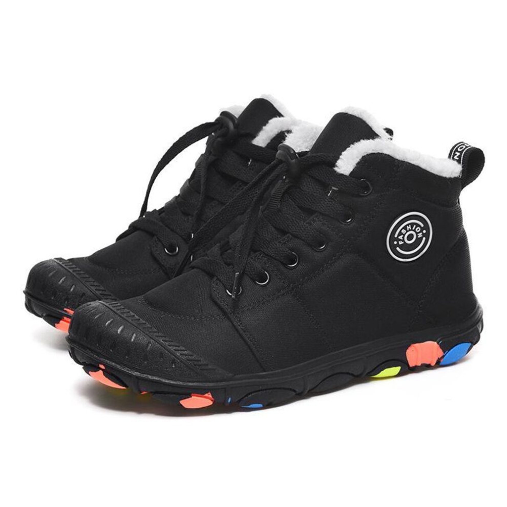 (black, 33) 2023 Winter Kids' Waterproof High-top Snow Boots, Plus Velvet, Non-slip Camouflage Sole