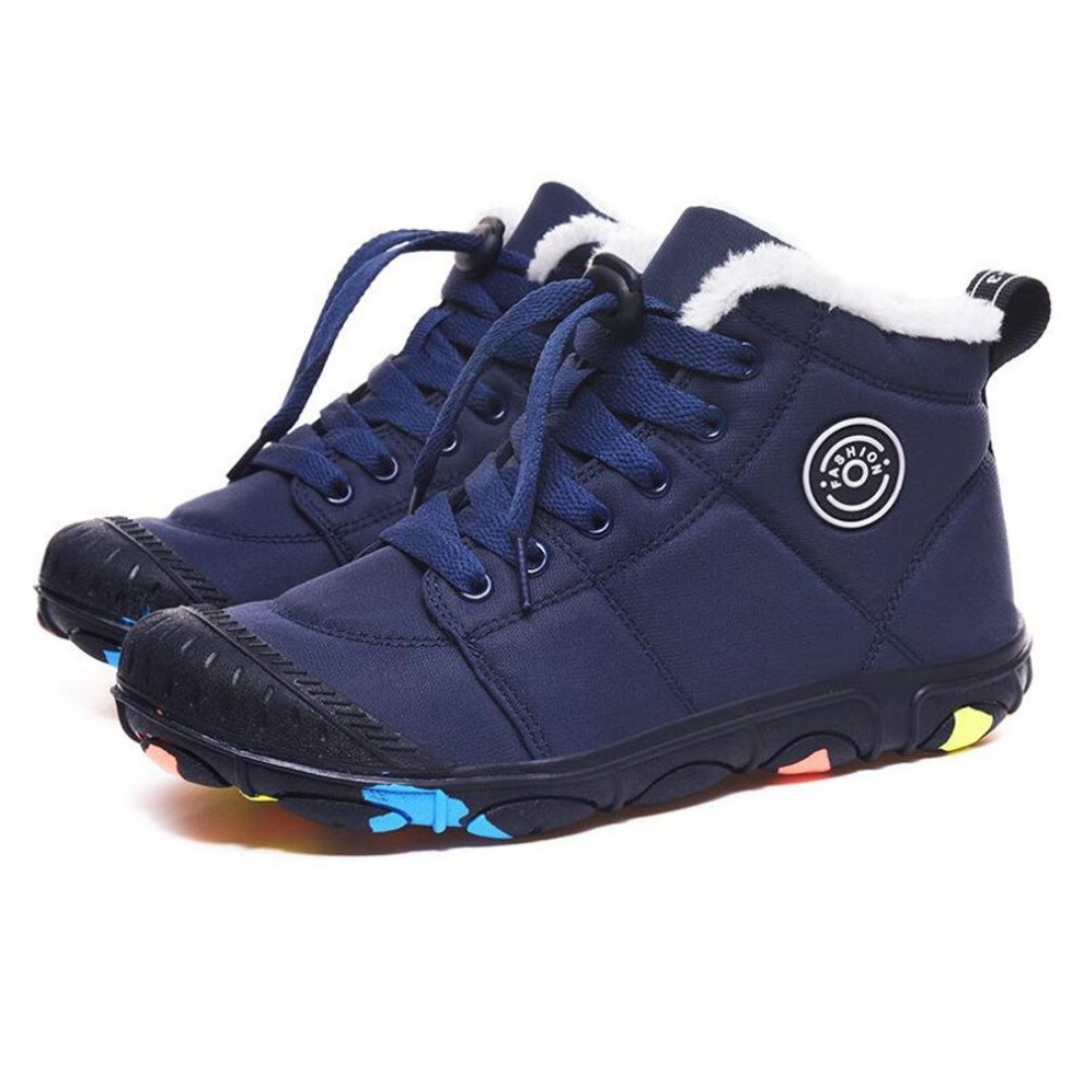 (deep,blue, 38) 2023 Winter Kids' Waterproof High-Top Snow Boots, Plus Velvet, Non-Slip Camouflage Sole