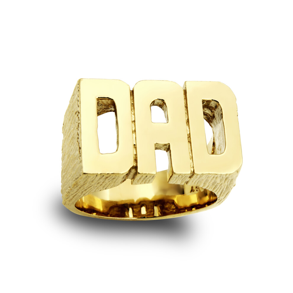 (Z+2) Jewelco London Men's Solid 9ct Yellow Gold Barked Sides DAD Ring - JRN130A