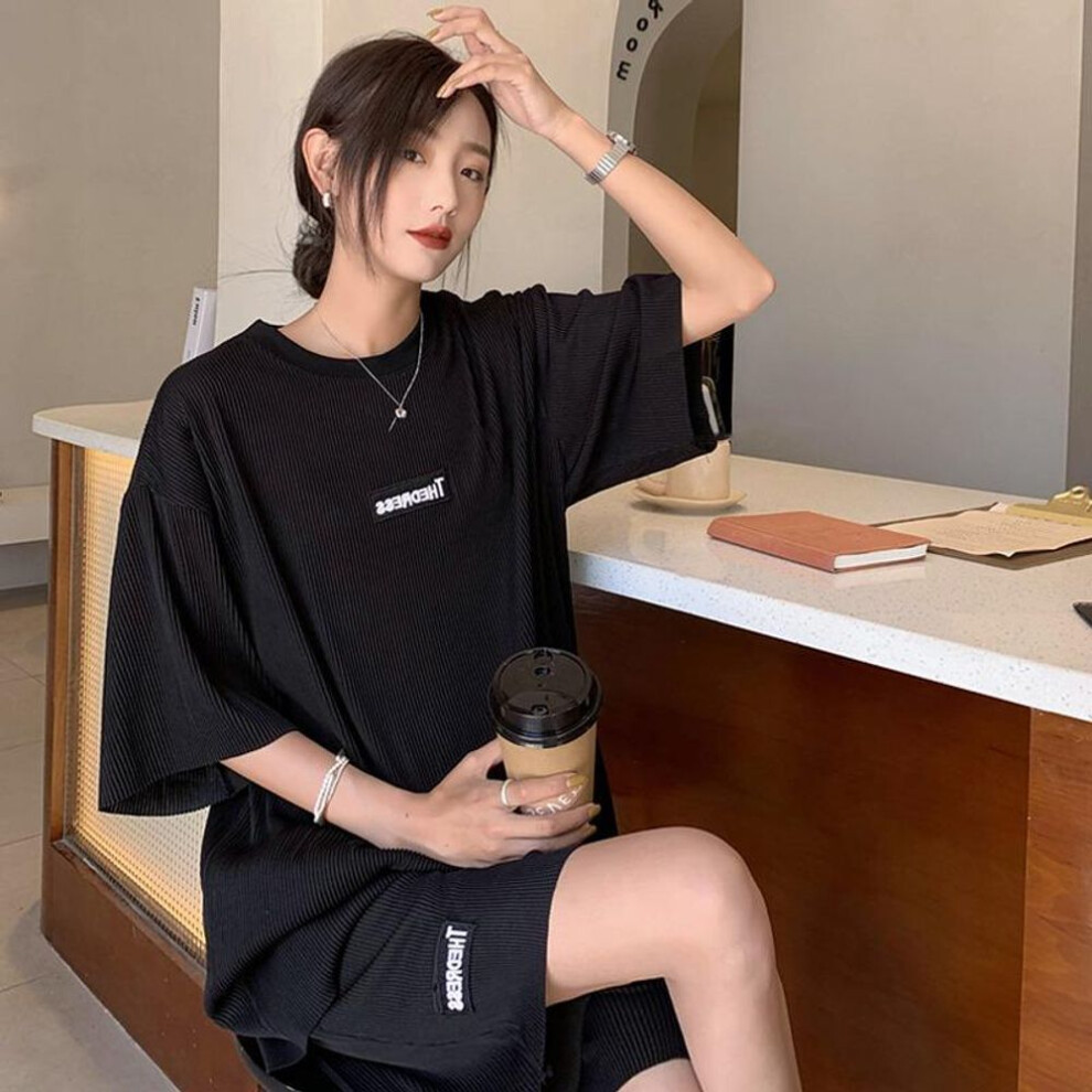 (black, M) "stylish Summer Maternity Two-piece: Lightweight Loose Short-sleeve Top & Shorts