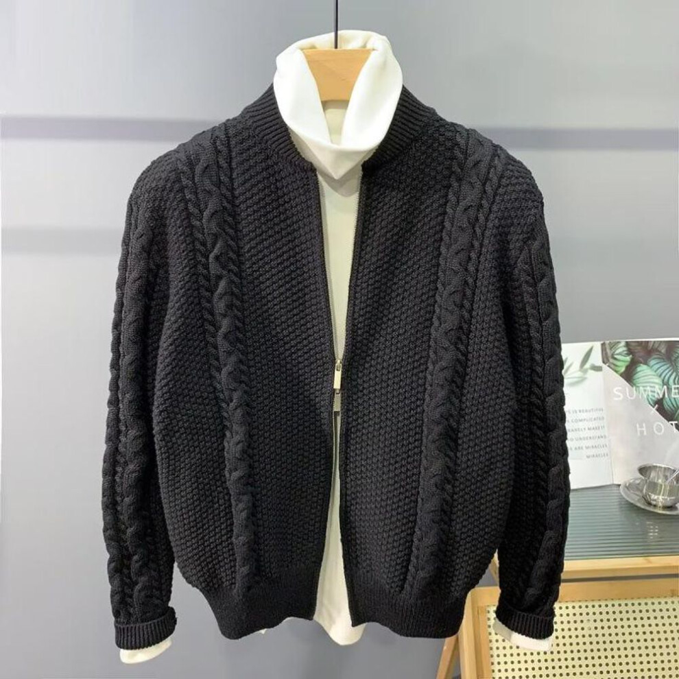 (black, Extra Large) "Men's Solid Color Knitted Cardigan Sweater - Versatile Trendy Jacket for Spring & Autumn (2022)