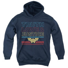 Trevco Sportswear WWM188-YFTH-2 Wonder Woman 84 Truth Love Justice Youth Hooded Sweatshirt, Navy - Medium
