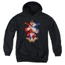Trevco Sportswear WWM129-YFTH-4 Wonder Woman Movie Arms Crossed Youth Hooded Sweatshirt, Black - Extra Large