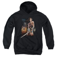 Trevco Sportswear WWM120-YFTH-1 Wonder Woman Movie Fierce Youth Hooded Sweatshirt, Black - Small