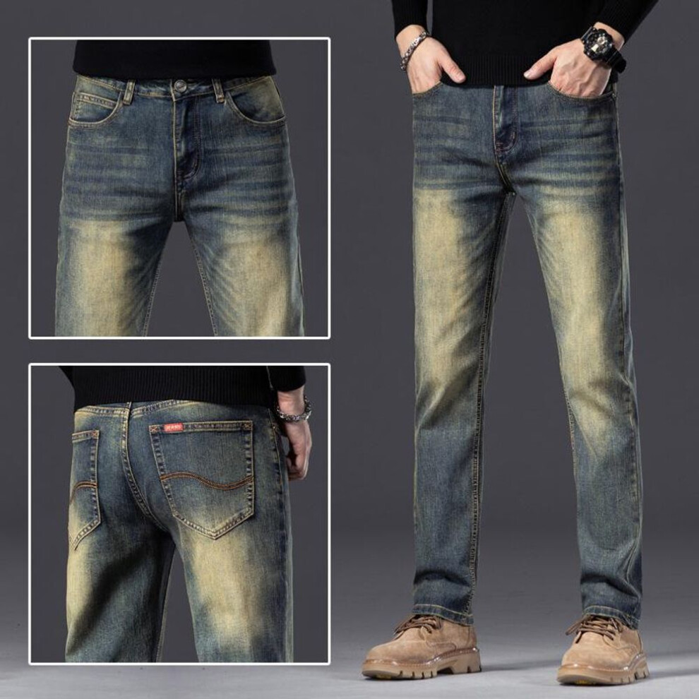 (31 (Waist 2'4) 130 jin) "2023 Men's Trendy Distressed Elastic Jeans - Slim Fit Casual Trousers For Autumn/winter