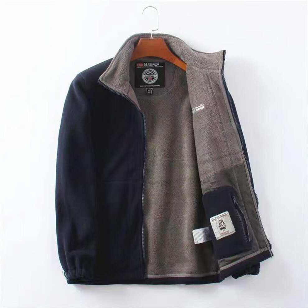 (navy blue, 2XL) Men's Plus Size Velvet Double-Sided Polar Fleece Jacket, Thickened for Autumn and Winter Warmth