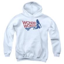 Trevco Sportswear JLA711-YFTH-4 Wonder Woman WW75 Silhouette Youth Hooded Sweatshirt, White - Extra Large