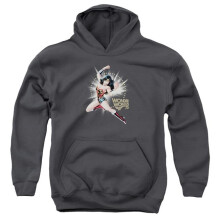Trevco Sportswear JLA714-YFTH-3 Wonder Woman WW75 The Bracelets of Submission Youth Hooded Sweatshirt, Charcoal - Large