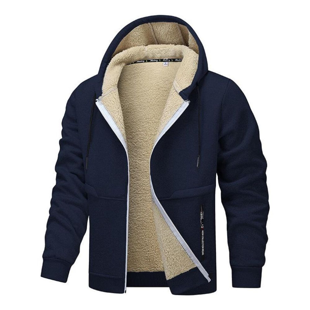 (navy blue, 3XL) "2024 European Size Lambskin Hooded Cardigan Coat, Autumn/winter Thickened, Xs-3