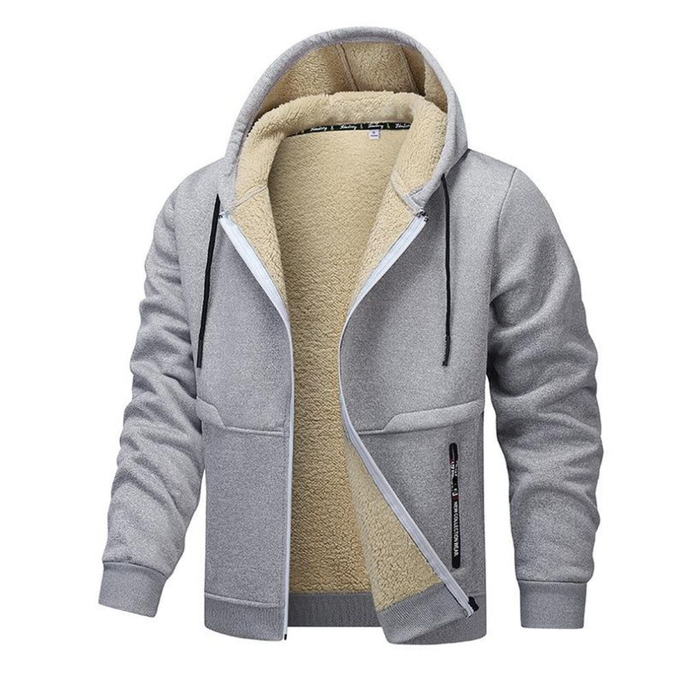 (light gray, S) "2024 European Size Lambskin Hooded Cardigan Coat, Autumn/winter Thickened, Xs-3