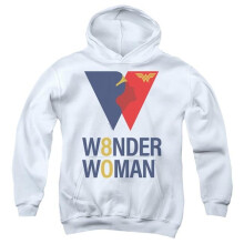Trevco Sportswear JLA1299-YFTH-1 Wonder Woman 80th Logo Youth Hooded Sweatshirt, White - Small