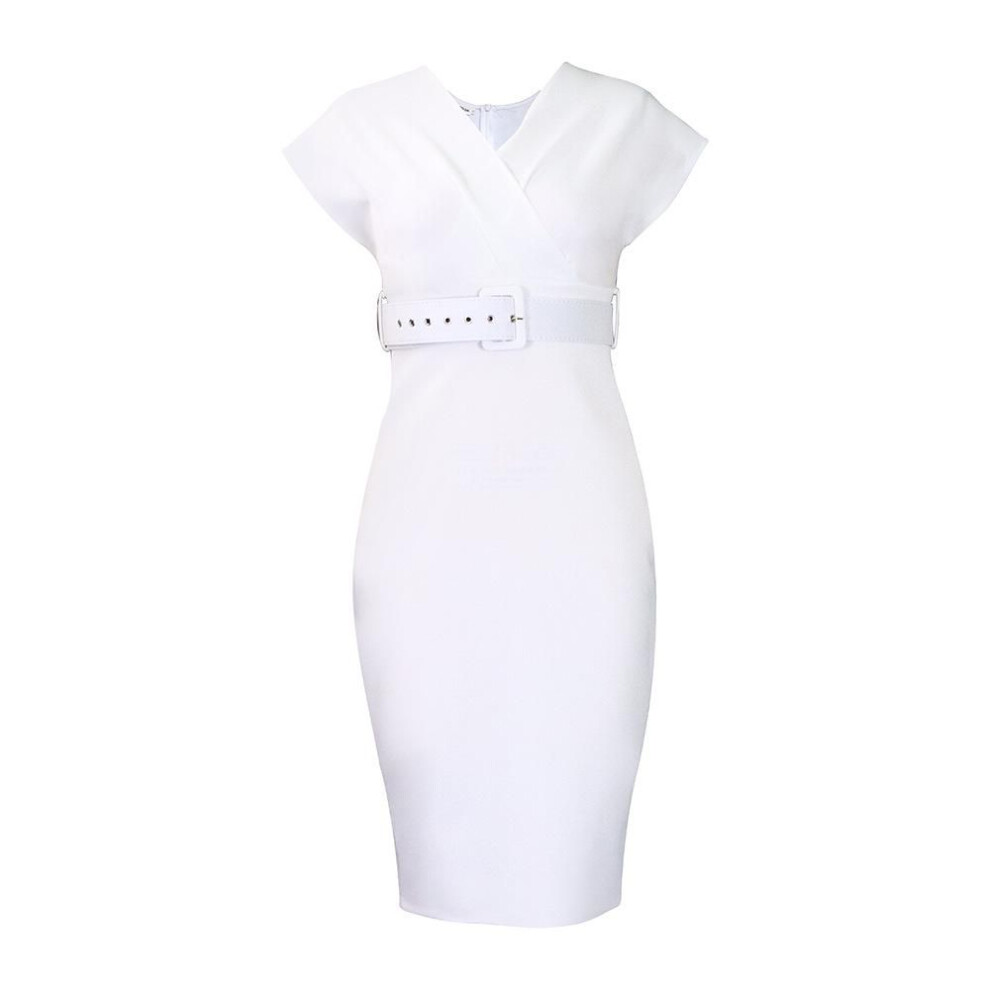 (white, XXXL) African Women's Large Size V-neck Slim Dress - European & American Fashion