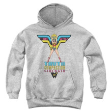 Trevco Sportswear JLA1305-YFTH-4 Wonder Woman Truth, Compassion, Strength Youth Hooded Sweatshirt, Athletic Heather - Extra Large