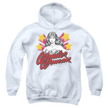 Trevco Sportswear JLA1443-YFTH-2 Wonder Woman Stance 2 Youth Hooded Sweatshirt, White - Medium