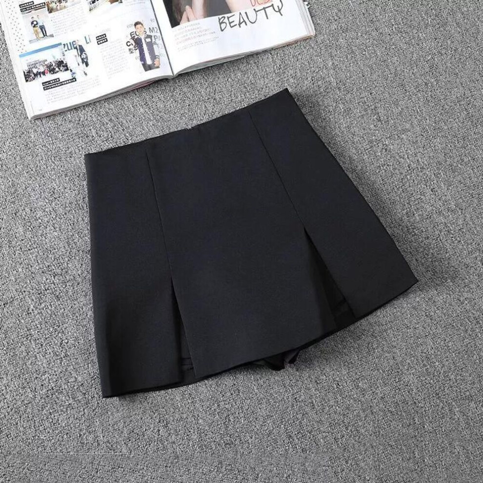 (black, Medium (M)) Petite High-Waist Black Slit A-Line Summer Skirt Shorts