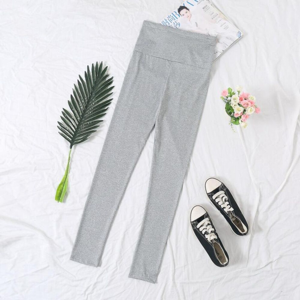 (light gray, M 80-105 jin) Adjustable Solid Color Maternity Leggings for Spring, Summer, and Autumn