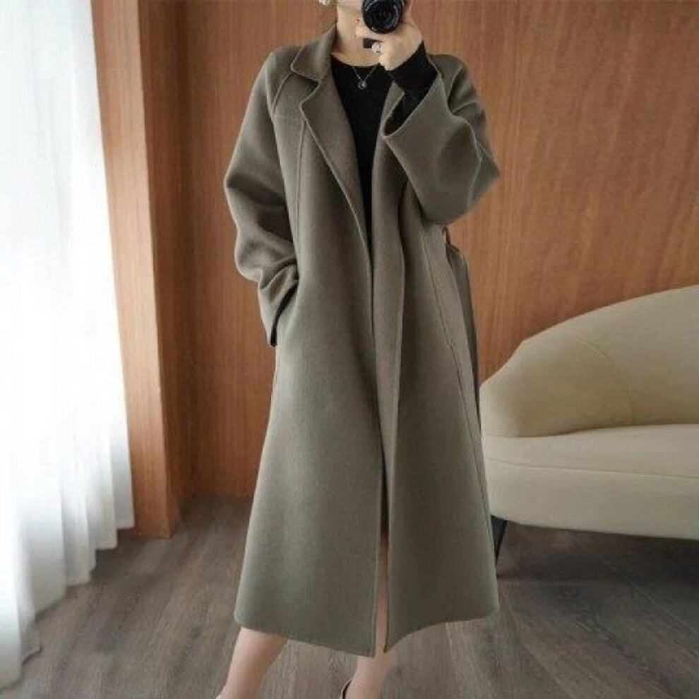 (gray, 2XL) "Women's Plus Size Woolen Over-the-Knee Long Coat - 2024 Autumn/Winter Collection