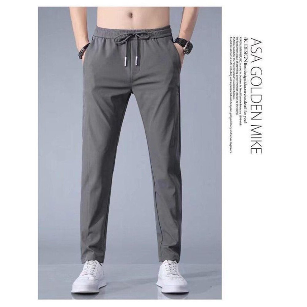 (dark gray, M) "2024 Men's Summer Ice Silk Stretch Pants: Lightweight, Trendy, and Casual Straight-Leg Trousers