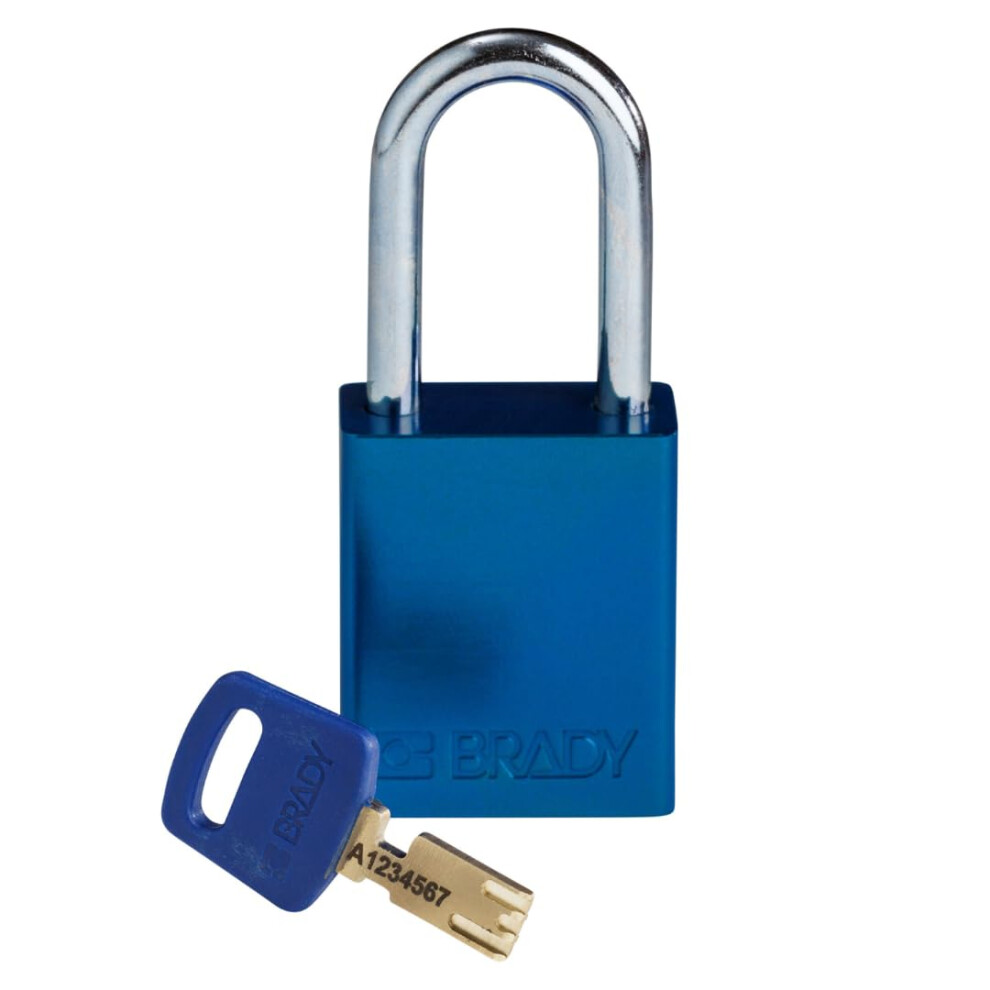 Brady Safekey Lockout Padlock - Aluminum - Blue - 1.5"" Steel Shackle Vertical Clearance - Keyed Different 754473611026