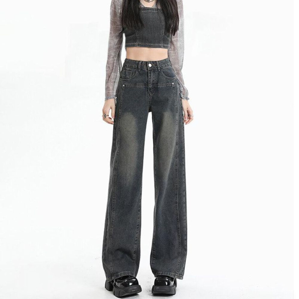 (S) "Cement Gray Wide-Leg Jeans for Women: Internet-Favorite, Slimming, Straight, Loose, Drapey, Floor-Length Pants for Pear-Shaped Bodies.