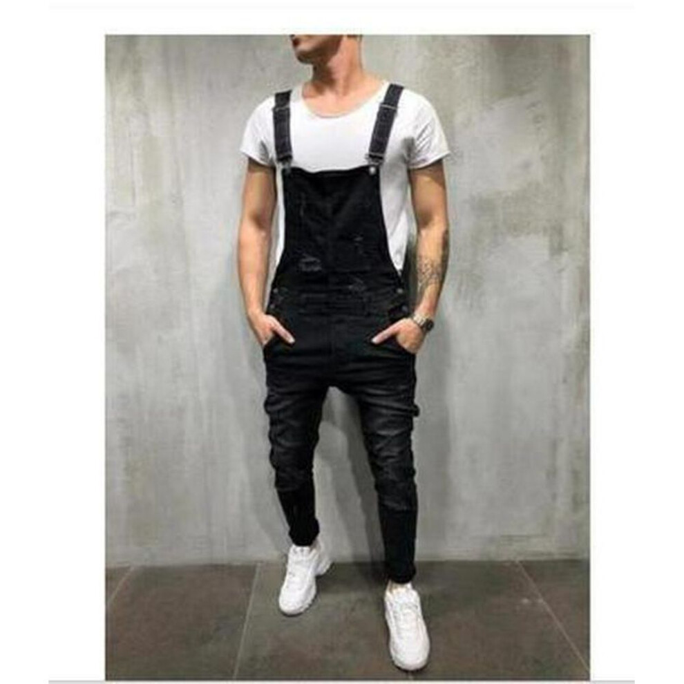 (black, M) 2024 Trendy Men's Denim Suspender Jumpsuit Jeans